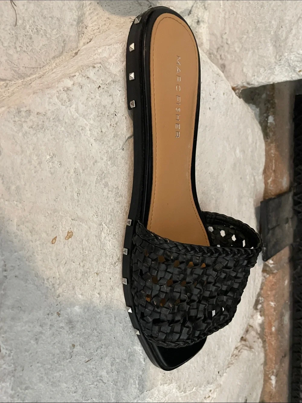 Marc Fisher Black Braided Slide Mules